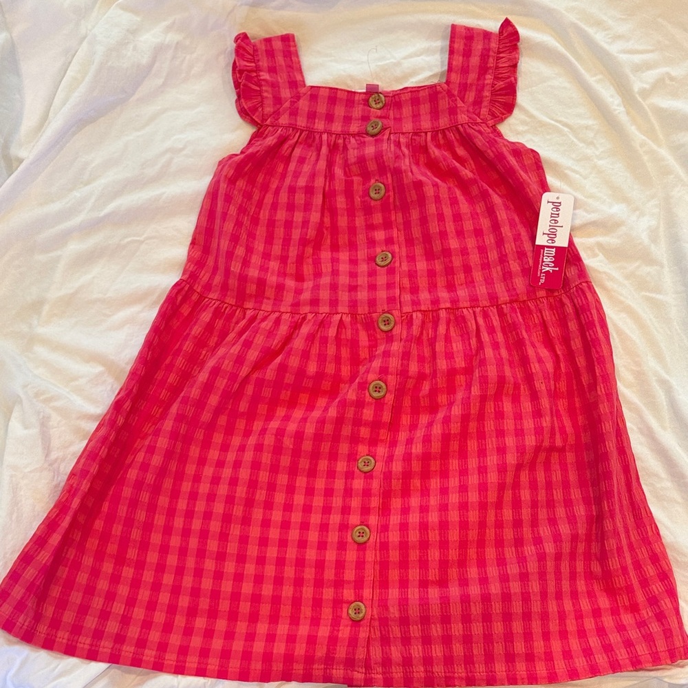 Penelope Mack Hot Pink Gingham Button-Down Girls Sundress